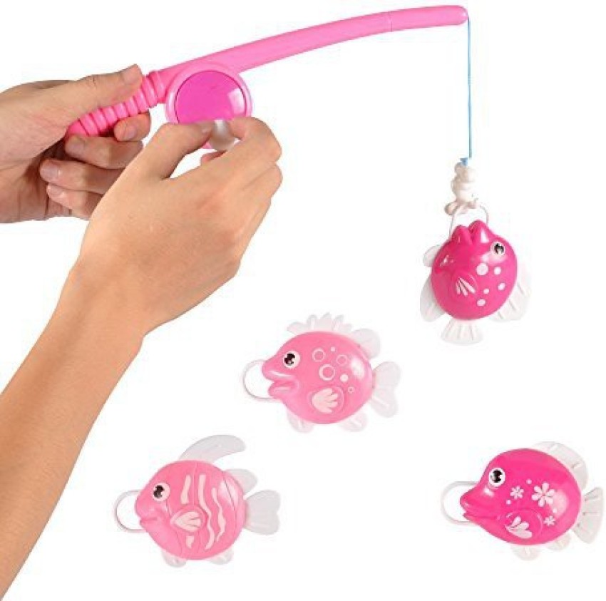 Genrc Pink Rod and Reel Fun Fishing Game Pretend Play Bath Toy Set with 4  Fish - Pink Rod and Reel Fun Fishing Game Pretend Play Bath Toy Set with 4  Fish .