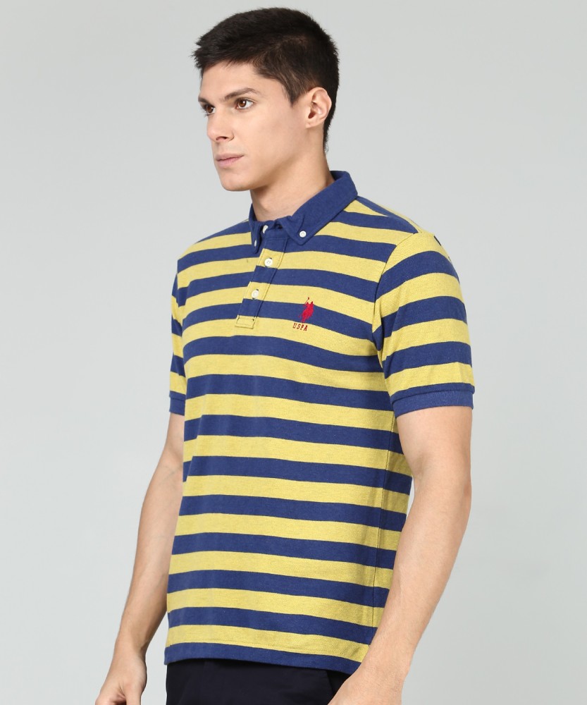 Blue and yellow striped hotsell t shirt