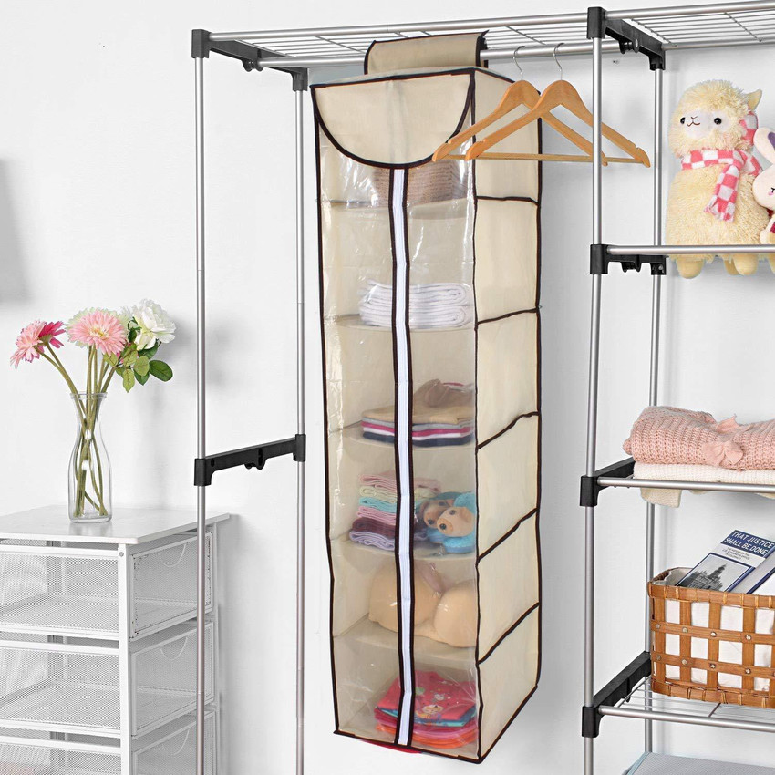 HOKiPO Non Woven Cloth Hanging Storage Wardrobe Organizer with PVC Zippered Closure 6 Shelves Shoe Organizer Closet Organizer Price in India Buy HOKiPO Non Woven Cloth Hanging Storage Wardrobe Organiz...