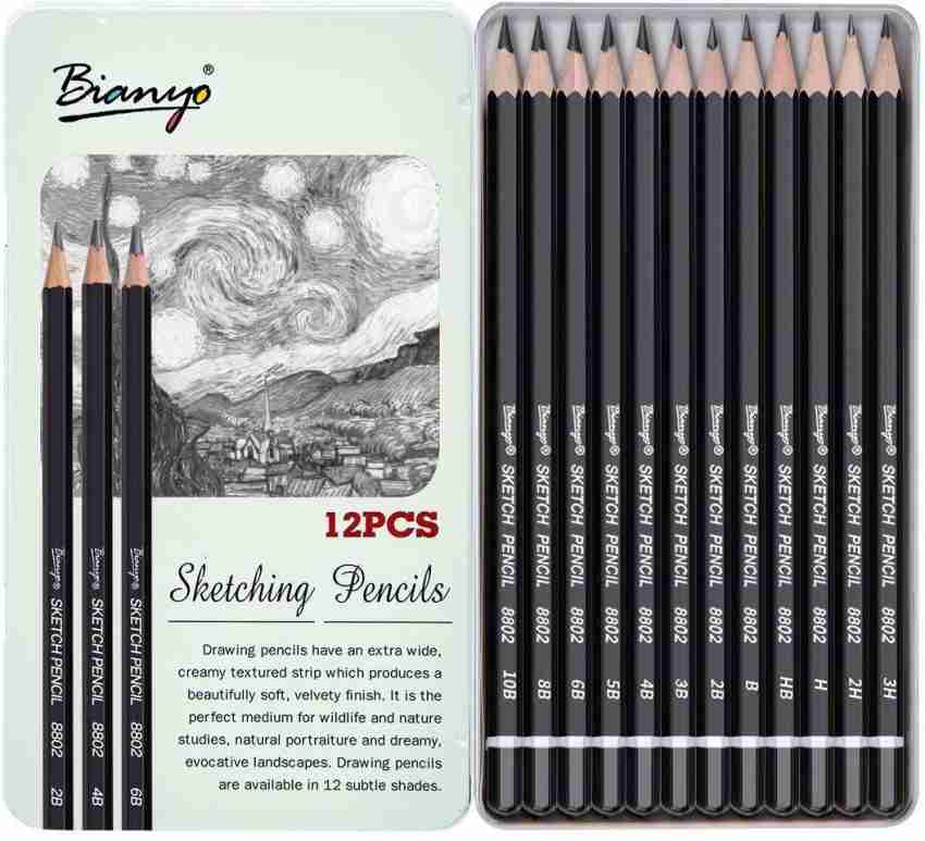 Like it Bianyo 12Pcs Professional Soft Medium Pastel Pencil Wood Black