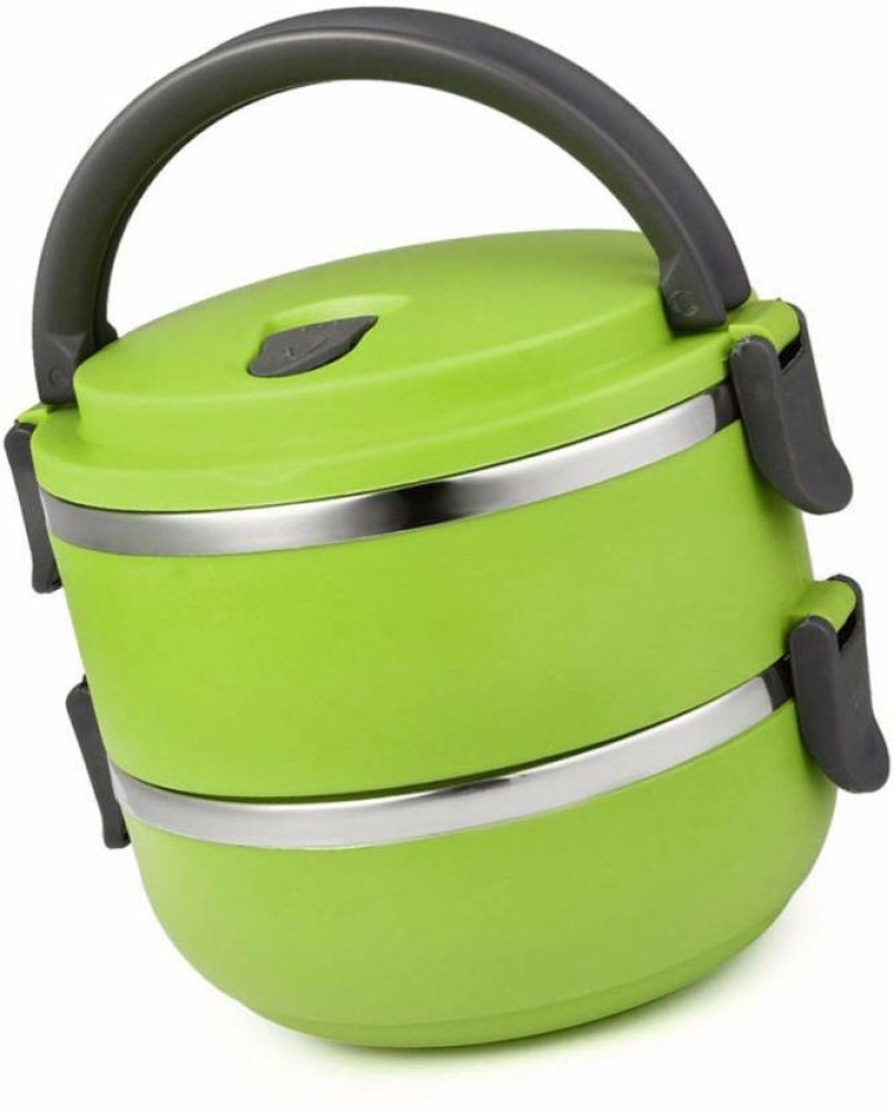 1400ml Lunch Box With 3 Compartments (green)- 2 Layer Bento Box