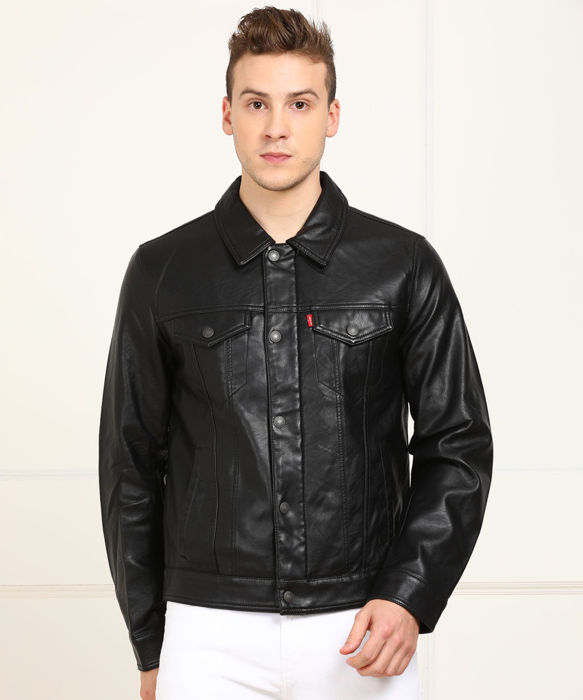 levi's black leather jacket mens
