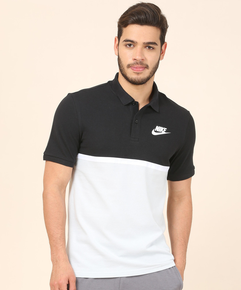 NIKE Solid Men Polo Neck White Black T Shirt Buy NIKE Solid Men