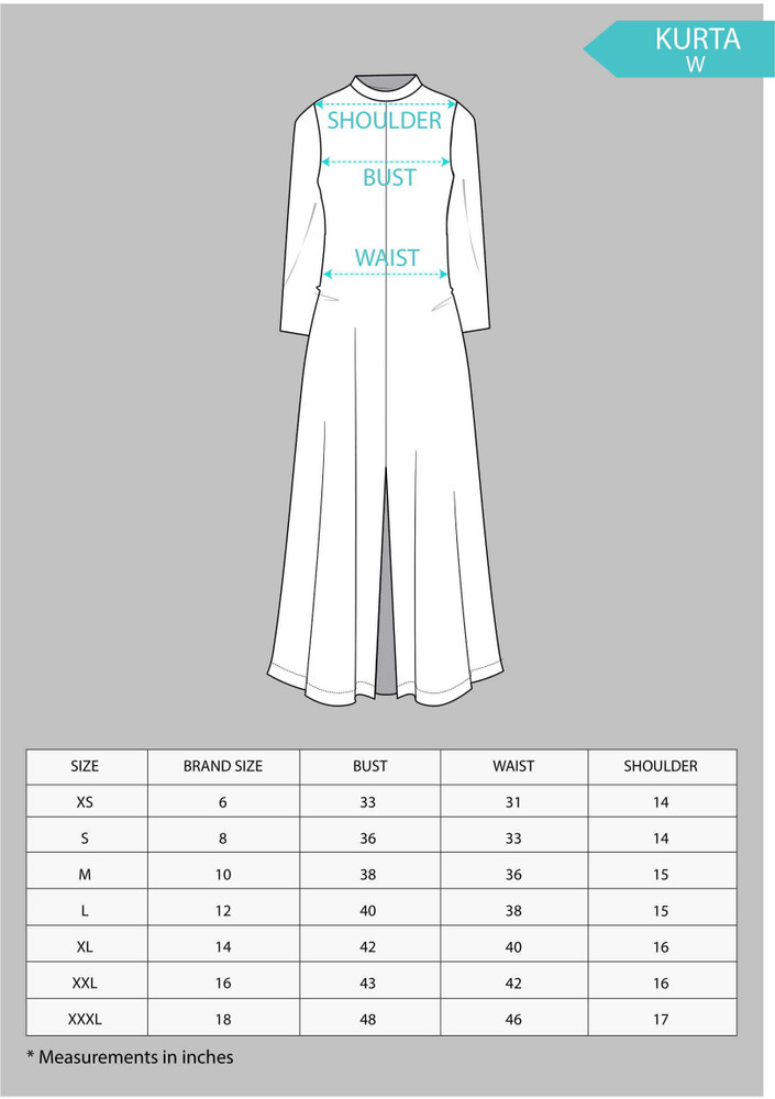 W kurti hot sale size chart