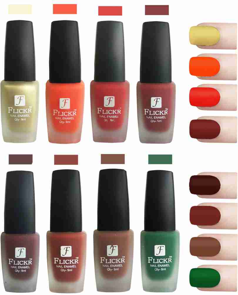 Flickr Velvet Matte Nail Polish Combo Golden,Orange,Red,Reddish  Maroon,Maroon,Nude,Brown,Green - Price in India, Buy Flickr Velvet Matte  Nail Polish Combo Golden,Orange,Red,Reddish Maroon,Maroon,Nude,Brown,Green  Online In India, Reviews, Ratings ...