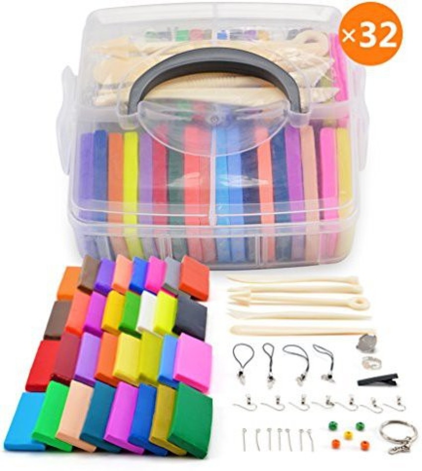 Growneer [Storage Box] 32 Blocks Polymer Clay Set, Colorful Diy Soft Craft  Oven Bake Modelling Clay Kit, W/ Tools And Accessories - [Storage Box] 32  Blocks Polymer Clay Set, Colorful Diy Soft