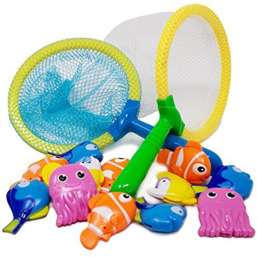 Boley 14 Piece Sinking Dive and Grab Net Fishing Bath Toy Set for Kids -  Sinking Fish and Net Toy for Bath Time - 14 Piece Sinking Dive and Grab Net  Fishing