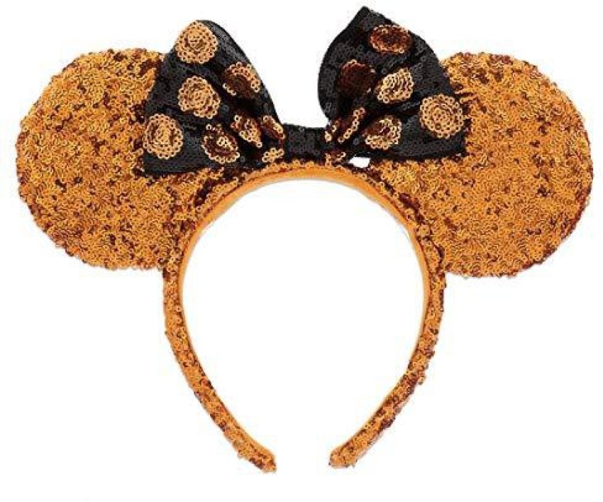 Disney Minnie Ear Headband - Gold Sequined Ears with Black / Gold Bow