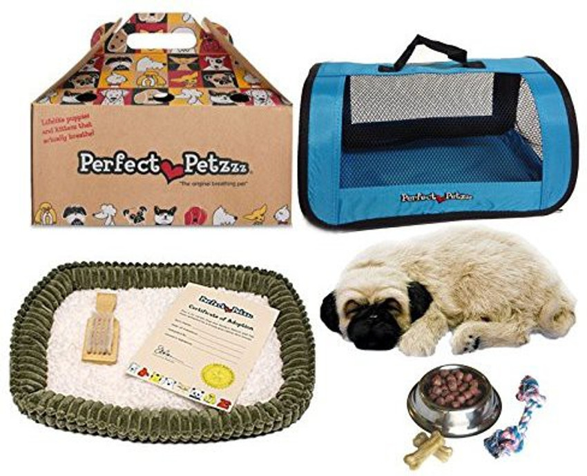 Perfect Petzzz Huggable Pug Puppy With Blue Tote For Plush