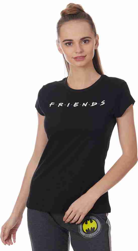 Friends By Free Authority Typography Women Round Neck Black T