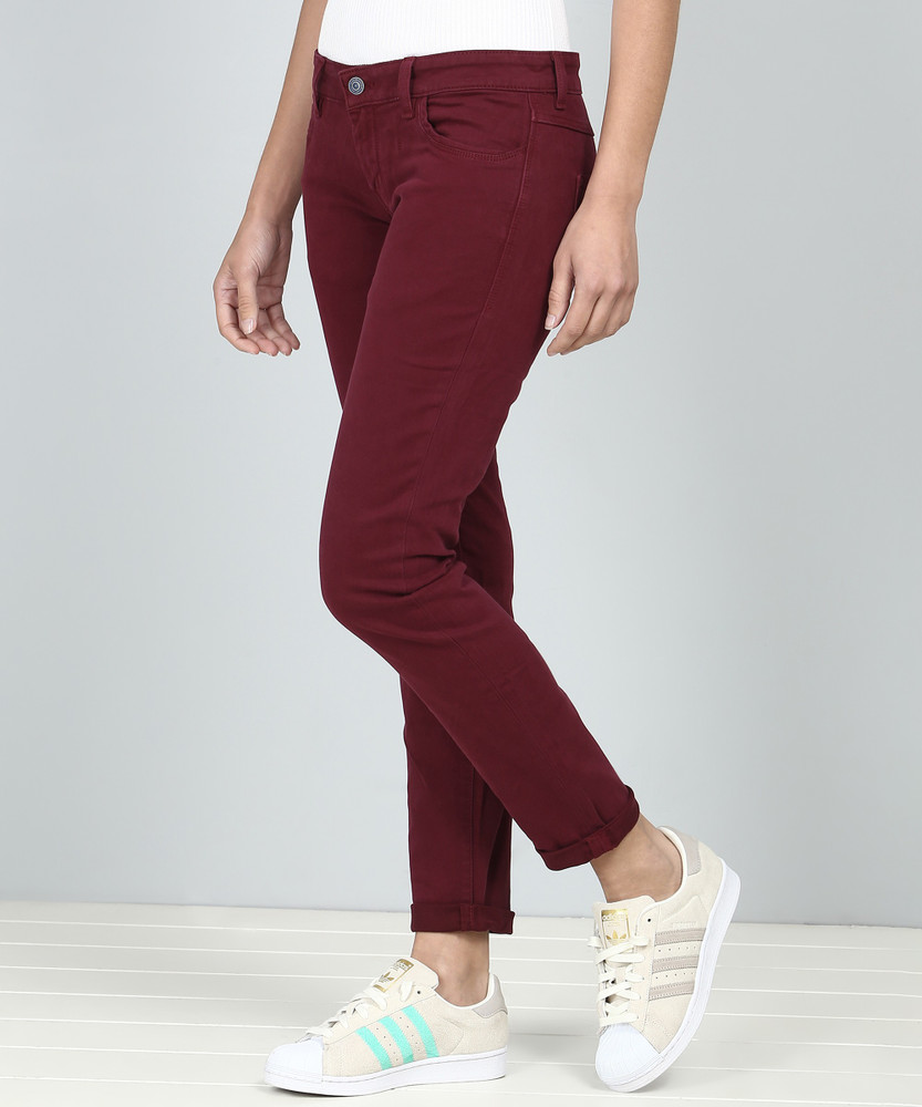 Maroon jeans online for women