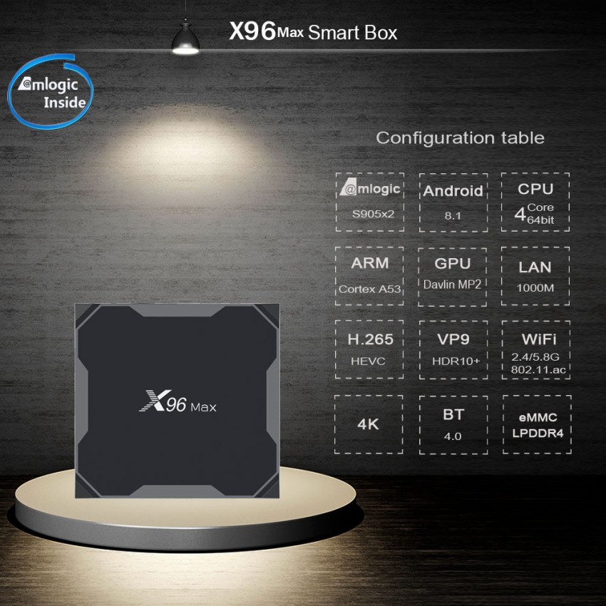 Profitech Communication X96 MAX Amlogic S905X2 Android 8.1 4GB DDR4 64GB  eMMC 4K TV Box with LED Display Dual Band WiFi Bluetooth Gigabit LAN USB3.0  Media Streaming Device - Profitech Communication 