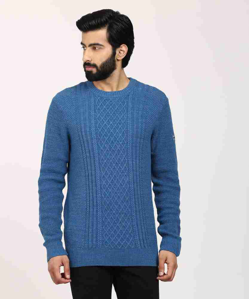 G Star RAW Self Design Round Neck Casual Men Blue Sweater Buy