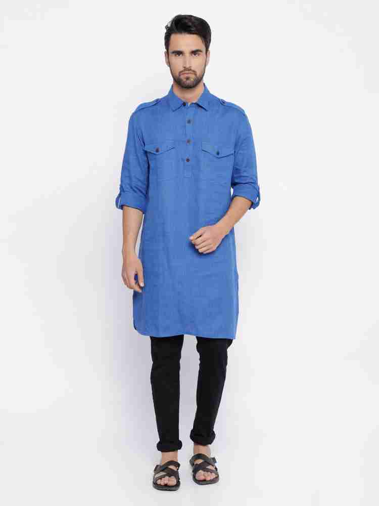 Linen Club Men Solid Pathani Kurta Buy Linen Club Men Solid