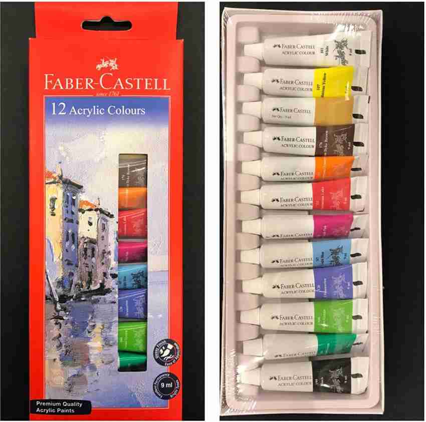 FABER-CASTELL Acrylic Paint Tube Set - Pack of 12 Shades 9ml tubes