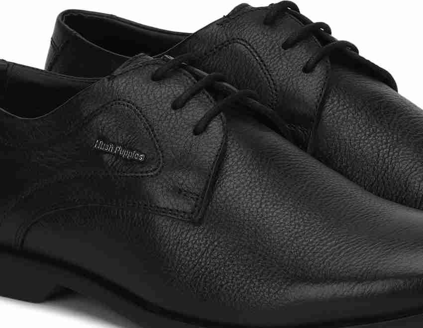 Hush puppies black leather on sale shoes