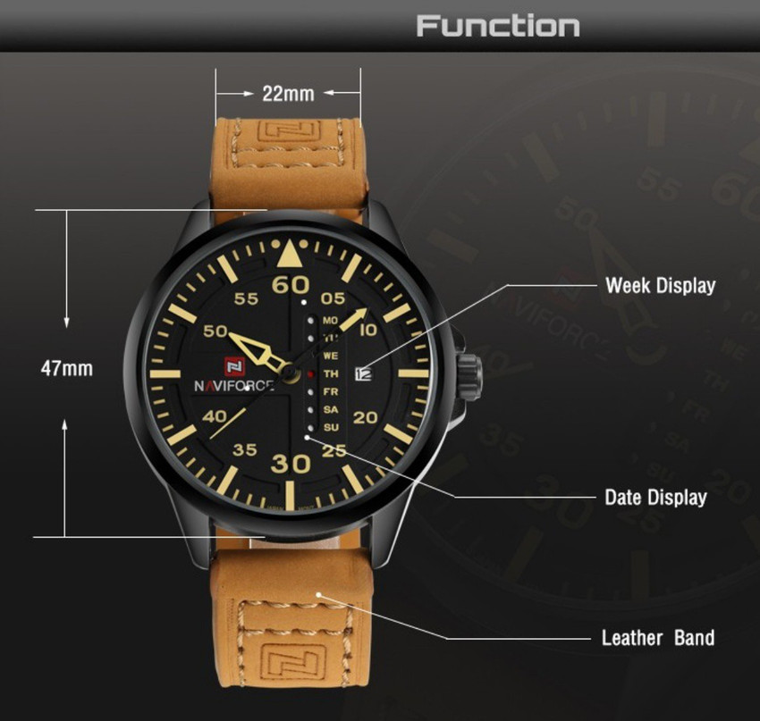 NAVIFORCE 9074 Genuine Leather Japanese Quartz Waterproof