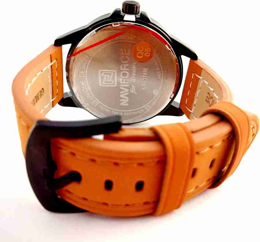 NAVIFORCE 9074 Genuine Leather Japanese Quartz Waterproof