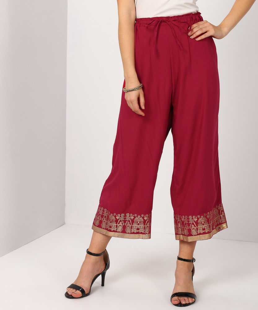 Buy Women Red Large Indian Motif Brocade Pants Online at Sassafras