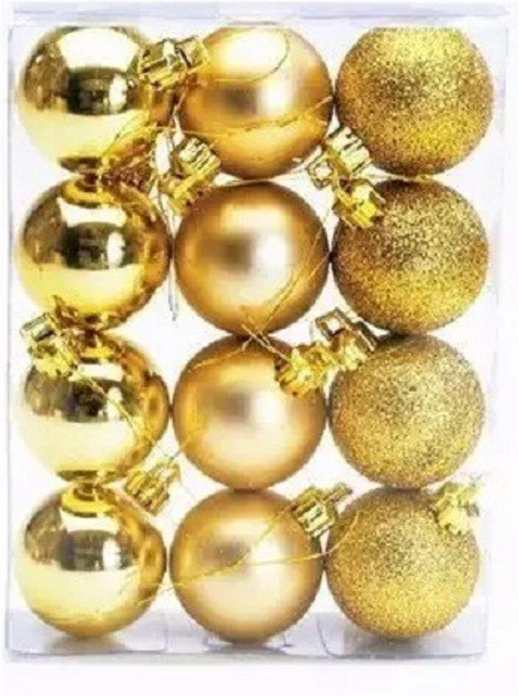 VR Creatives 12 Golden Christmas Ball Ornaments Tree Decorations