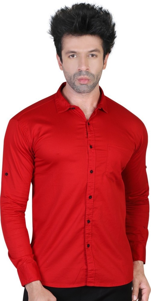 Buy Denim Vistara Men Solid Casual Red Shirt Online at Best Prices