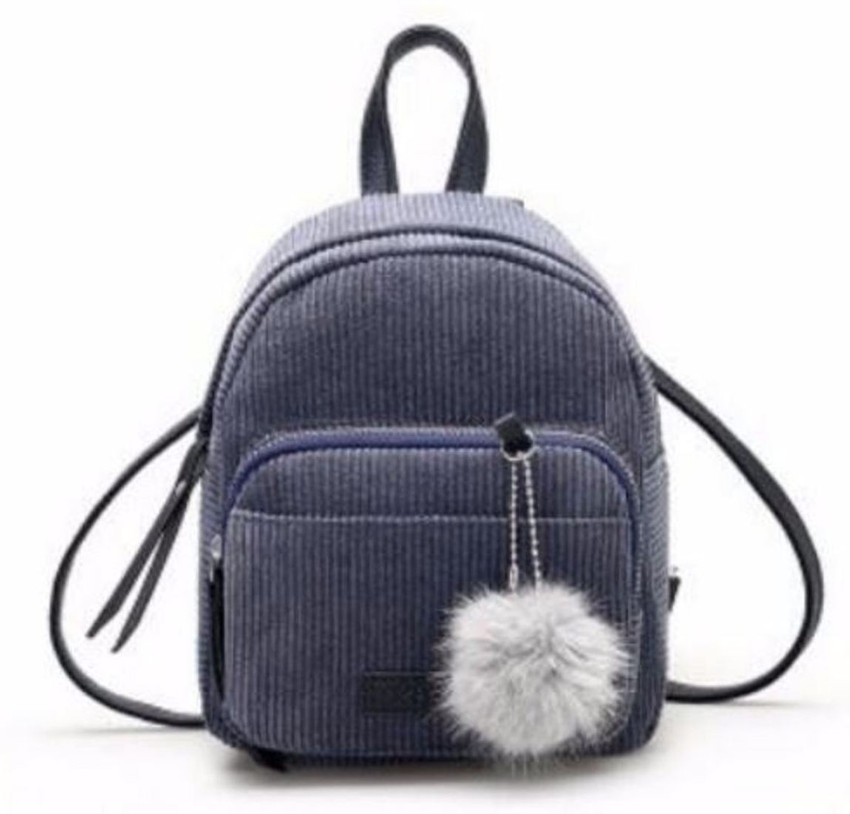 Carry Elegance Girls Ladies Corduroy Mini Pom Pom Backpack 4 L