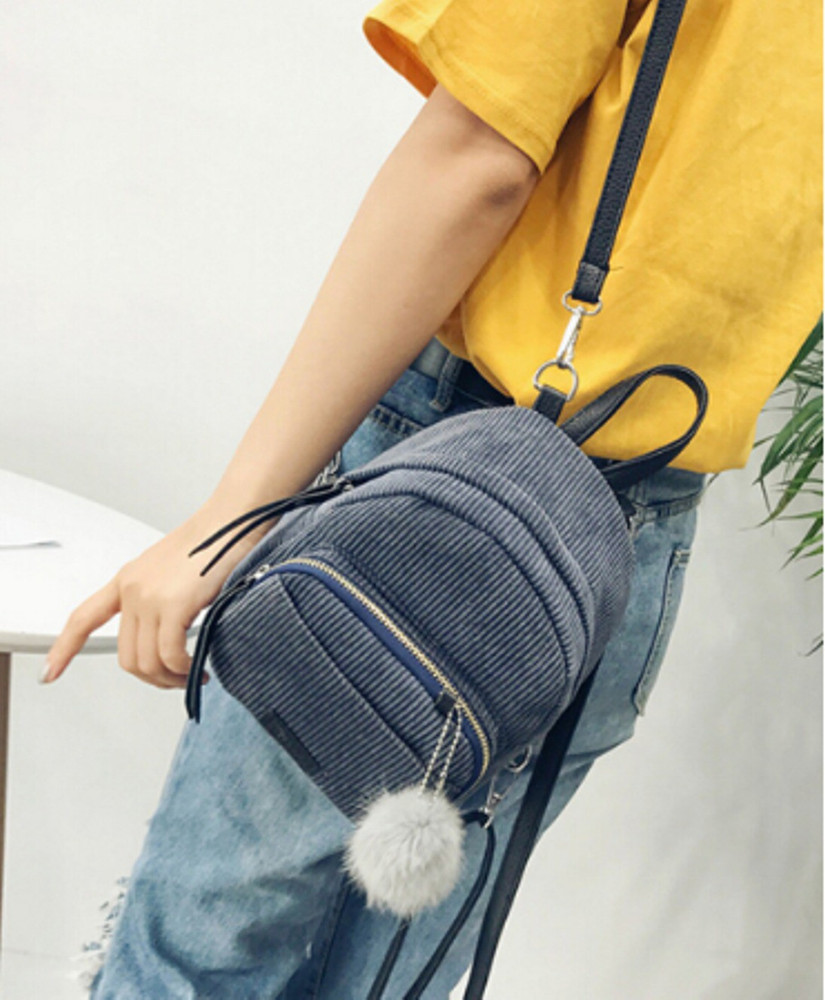 Carry Elegance Girls Ladies Corduroy Mini Pom Pom Backpack 4 L Backpack Grey Price in India Flipkart