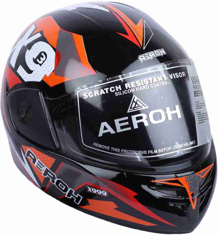 Aeroh X999 Graphics Black with Orange Dashing and Stylish ISI