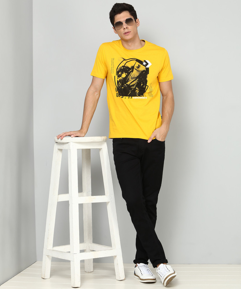 Converse Printed Men Round Neck Yellow T Shirt