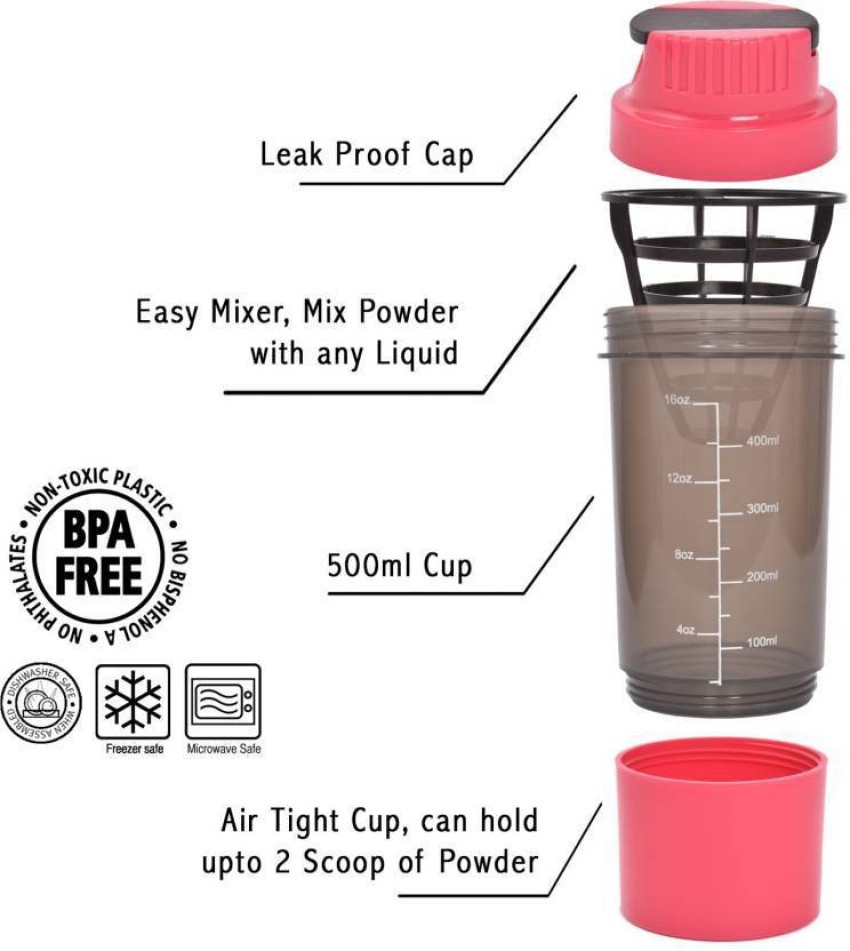 1pc 500ml Plastic Shaker Bottle, Daily Pink Portable Anti-slip