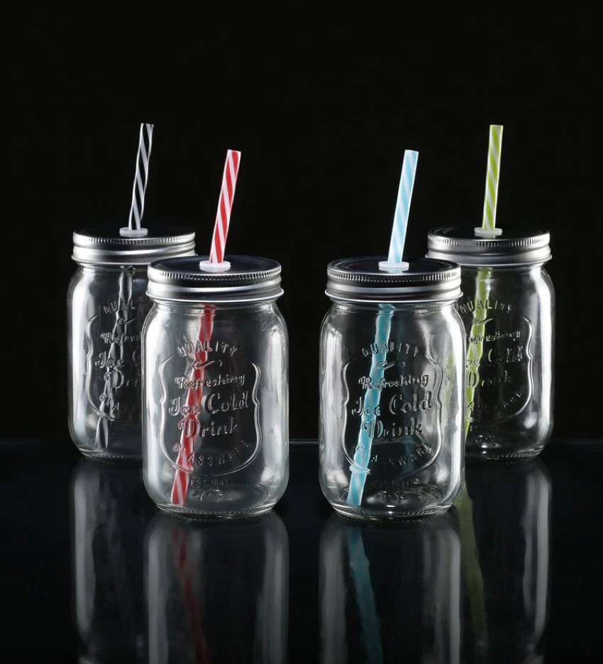 Blue Birds USA Homeware Glass Mason Jar with Lid and Straw Smoothie Ice  Cream Fruit Cold Drinking Water Jars Juice Cup Glass Mason Jar Price in  India - Buy Blue Birds USA