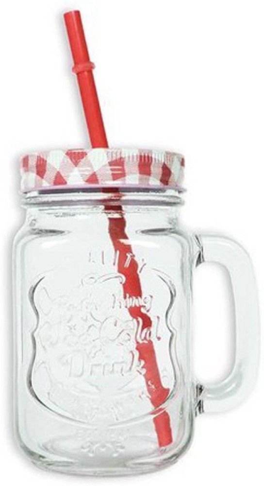 Buy CASADOMANI Glass Mason Jar Mug with Lid and Straw Smoothie Ice