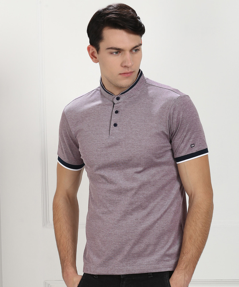 Arrow Sport Self Design Men Mandarin Collar Multicolor T Shirt