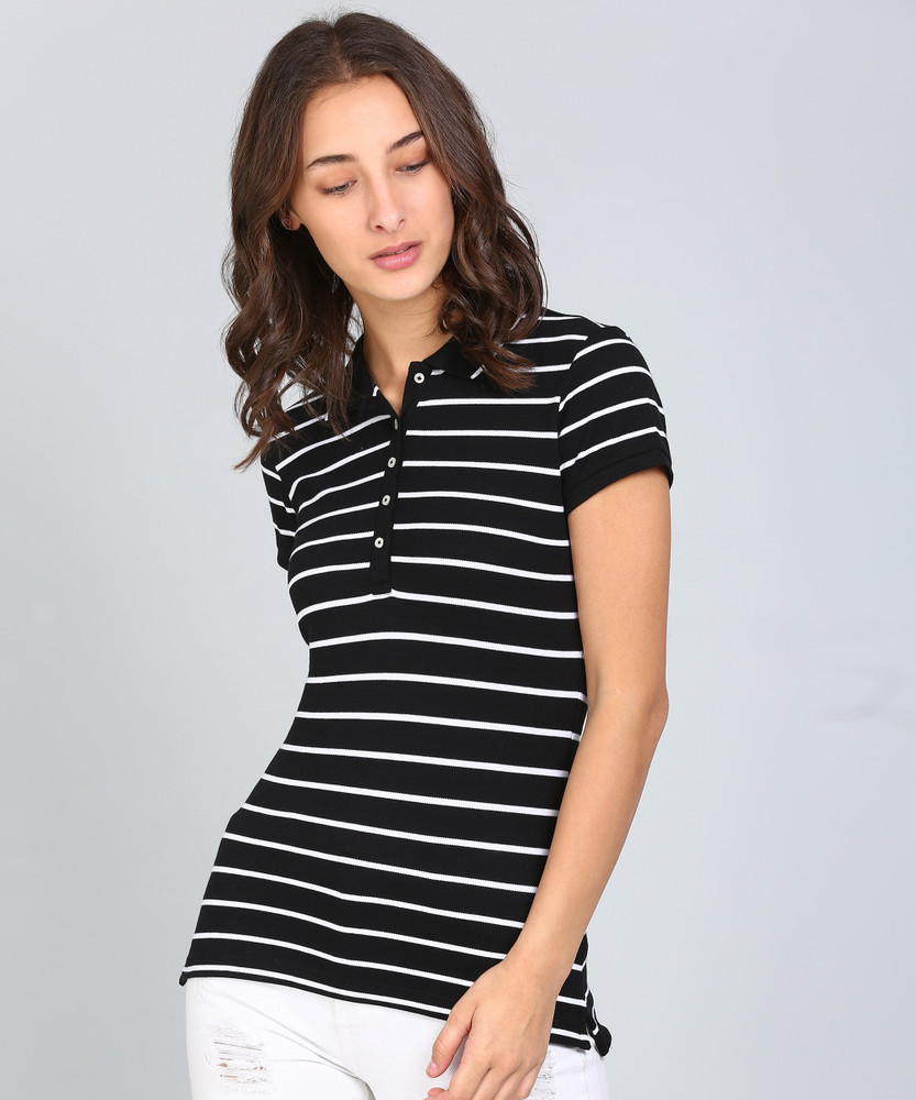 GAP Striped Women Polo Neck Black T Shirt Buy GAP Striped Women Polo Neck Black T Shirt Online at Best Prices in India Flipkart