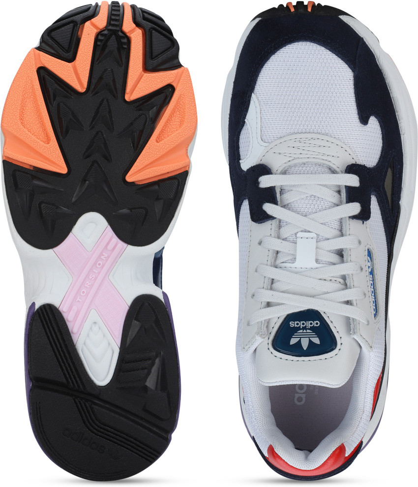 adidas originals falcon sneakers in white and navy