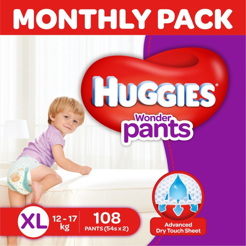 Huggies Wonder Pants Diaper  XL  Buy 108 Huggies Pant Diapers for babies  weighing  17 Kg  Flipkartcom