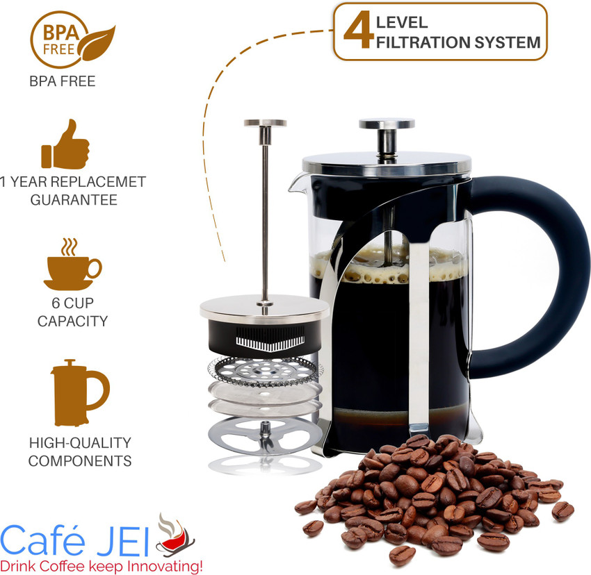 caf JEI French Press Coffee and Tea Maker 600ml with 4 Level