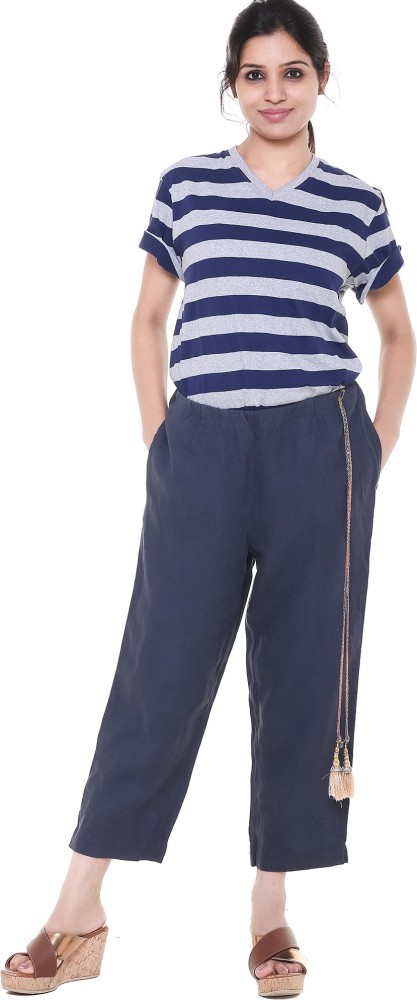 Buy PIJERO Hozri Girls Round Elastic Check Regular Fit Capri (10-11  Years_Navy Blue) at