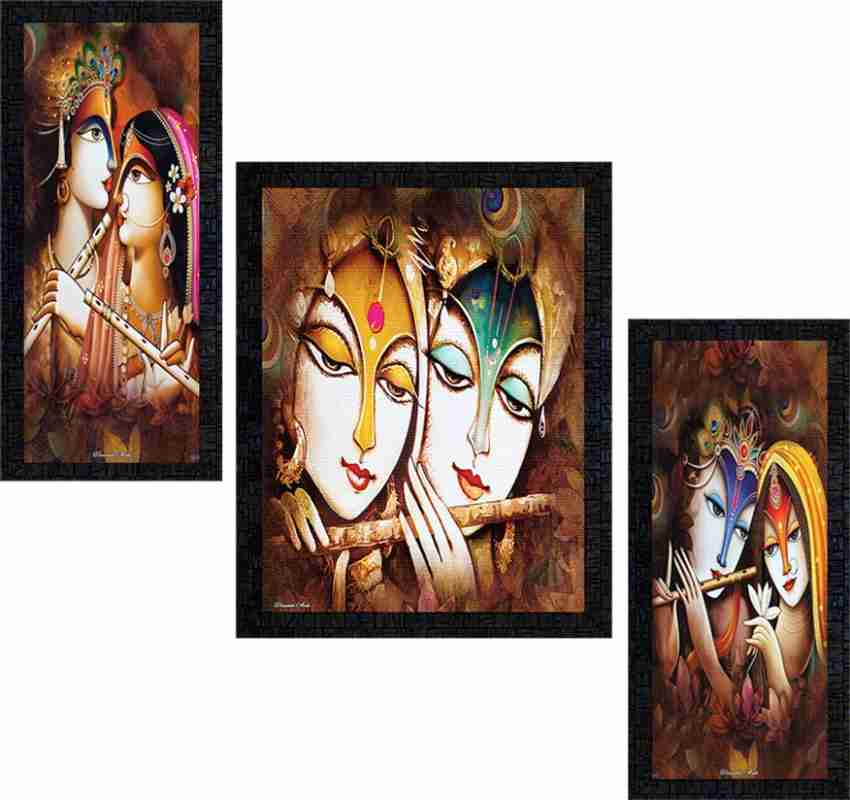 Poster N Frames Set Of 3 Radha Krishna Digital Reprint 14 inch x