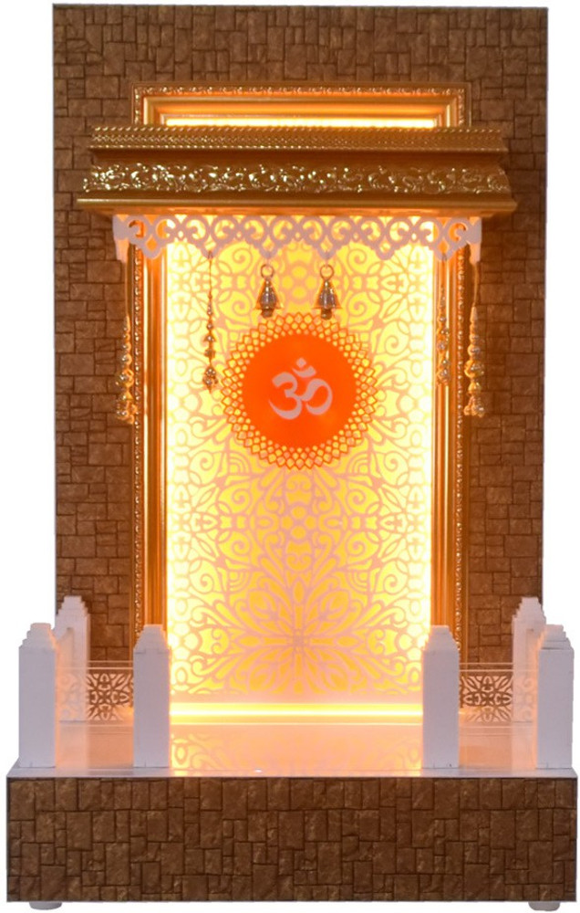 The Mandir Store Wooden Pooja Mandir With LED Lights Solid Wood