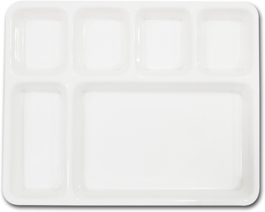 White 6 Compartment Plate with Lid -  - Virgin Plastic Thalis  & Price Match!