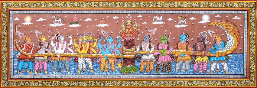 EXOTIC INDIA Samudra Manthan - Churning of the Ocean ( narrated in the Bhagavata Purana) Watercolor 14 inch x 41 inch Painting Price in India - Buy EXOTIC INDIA Samudra Manthan -