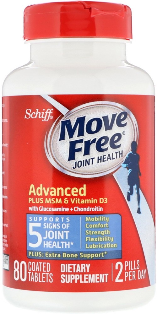 Move Free Advanced Glucosamine Chondroitin MSM Vitamin D3 and Hyaluronic Acid Joint Health Supplement, Coated Tablets - 80 Count