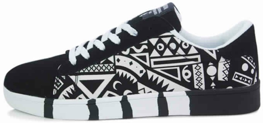 Black White Graffiti Pattern Mens Loafers Flats Shoes