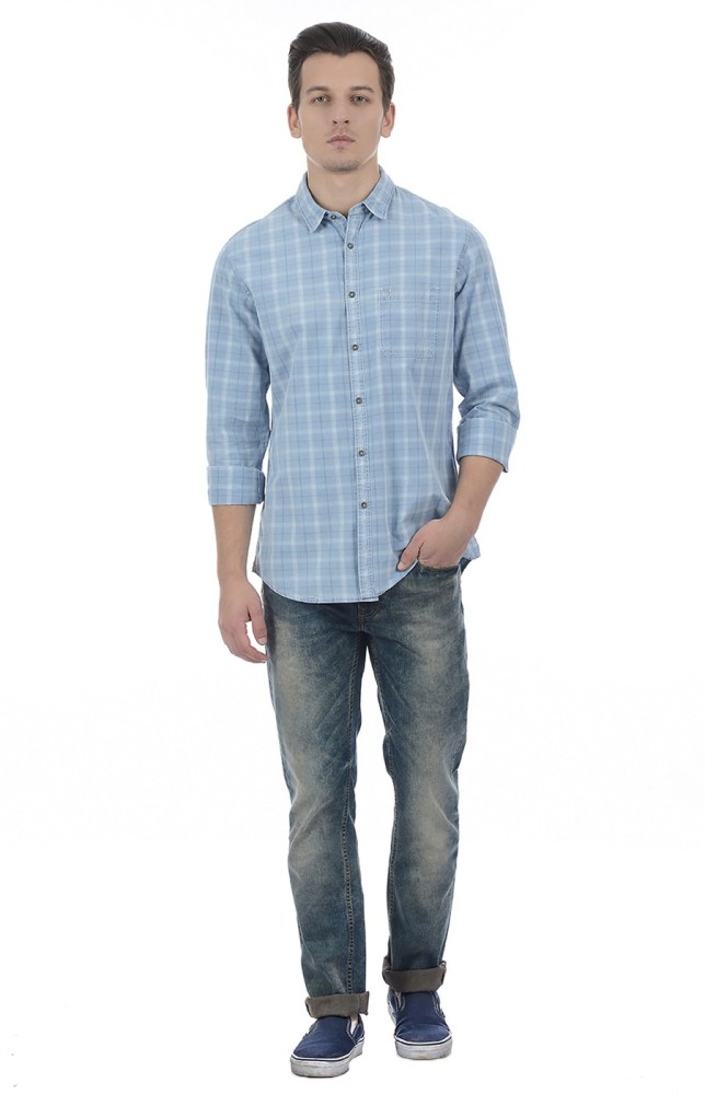 Buy INDIAN TERRAIN Indigo Mens Slim Collar Check Casual Shirt