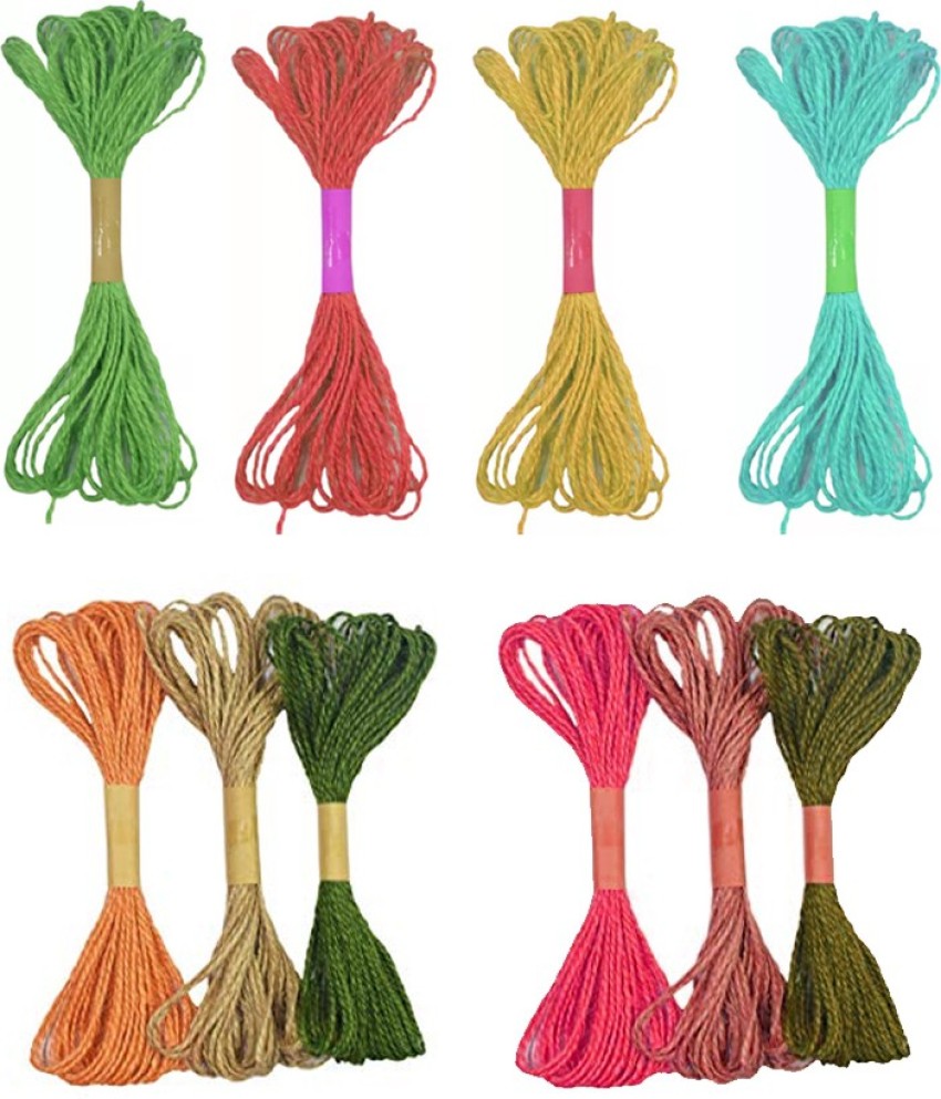 Just Flowers Multi-Coloured Jute Thread Twisted Rope for DIY Art and Craft  Projects and Decoration (10 Pieces of 10mtr Each)
