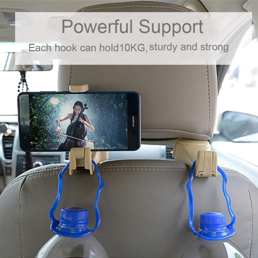 2 Pack Car Headrest Hidden Hook 2 in 1 Car Seat Hooks with Phone Holder for