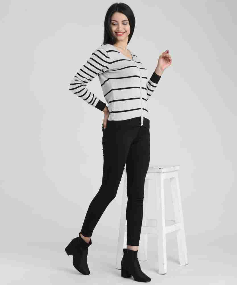 Numero Uno Women Button Striped Cardigan Price in India - Buy