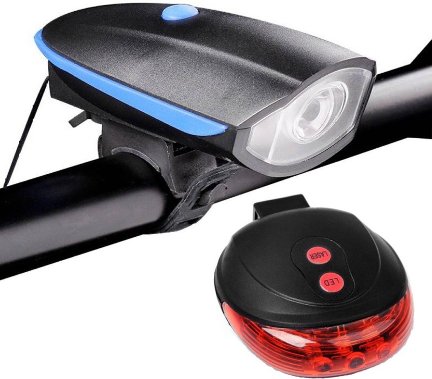 SHIVEXIM USB Rechargeable Bike Horn And Light Super Bright 3 Modes and  Laser tail light LED Front Rear Light Combo