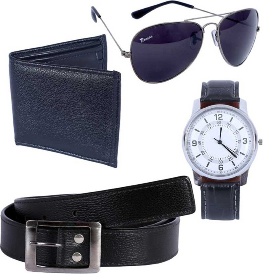 Custom Leather Wallet, Belt And Sunglasses Combo